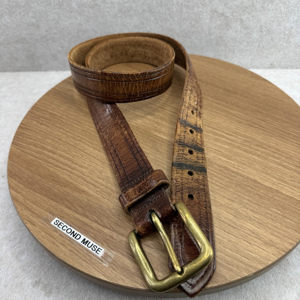 Belt‎ Mens 34 Brown Leather Distressed Worn Classic Well Worn